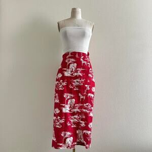 Reformation red white Safari print wrap midi skirt size XS/S